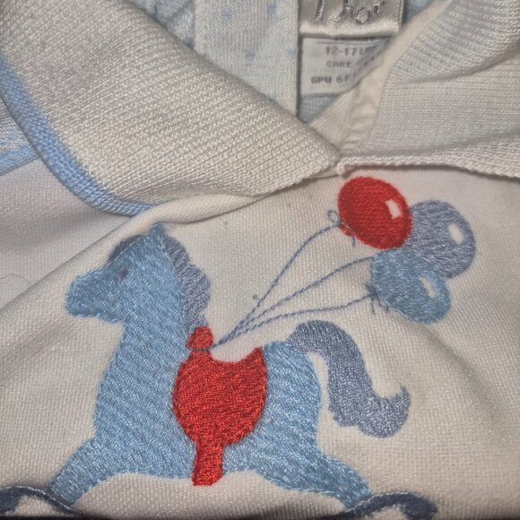 Vintage Baby Dior Footed Romper, Rocking horse and balloons, Med. 12-17 pounds - Picture 11 of 13